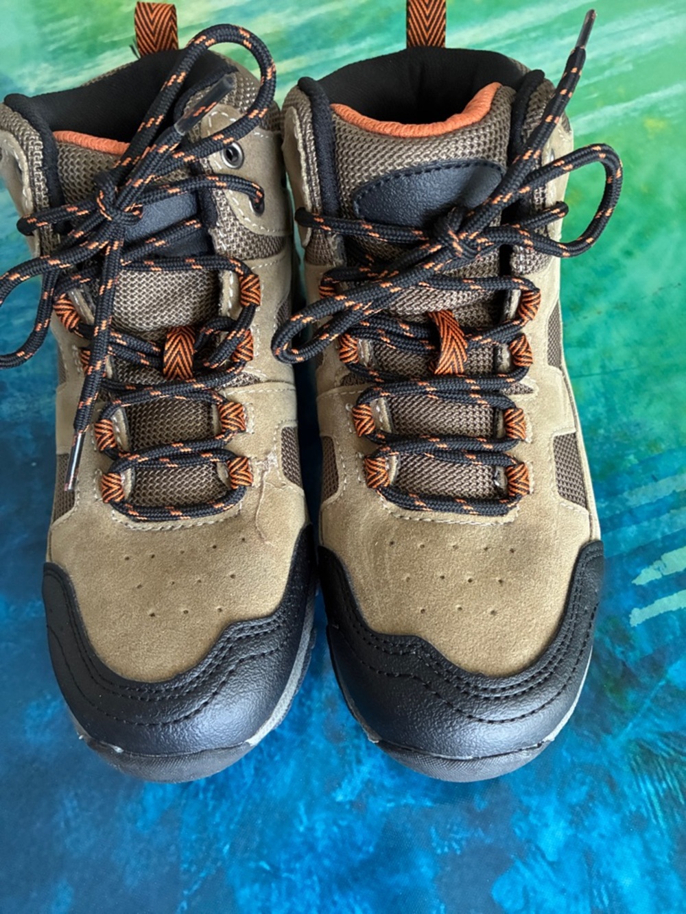Ozark Trail Kids Hiking Boots Size 2 Brown Orange Lace-Up Outdoor New